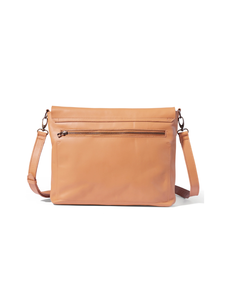 Riley 13" Minimalist Leather Laptop Sling in Almond Tan