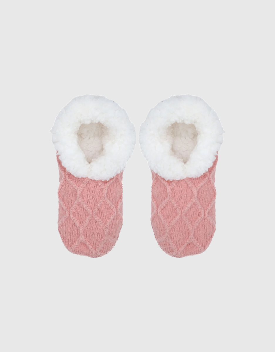 Cozy Fluffy Slippers in Pink Cable Knit