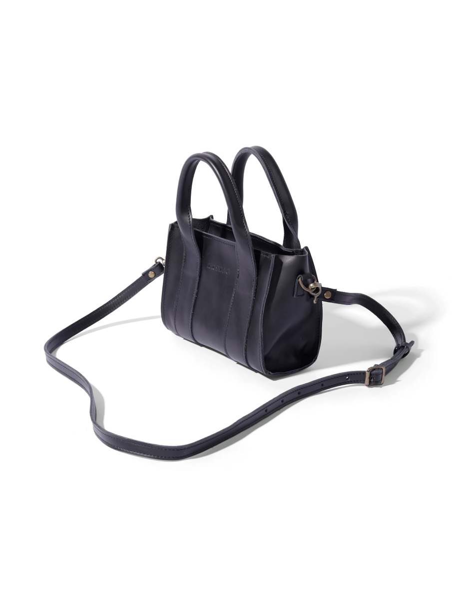 Berkley Leather Mini Crossbody Shopper in Black