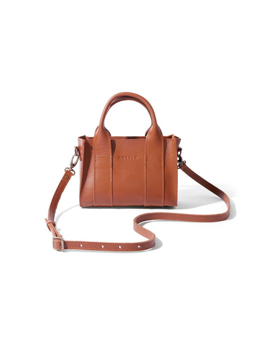 Berkley Leather Mini Crossbody Shopper in Cider Tan
