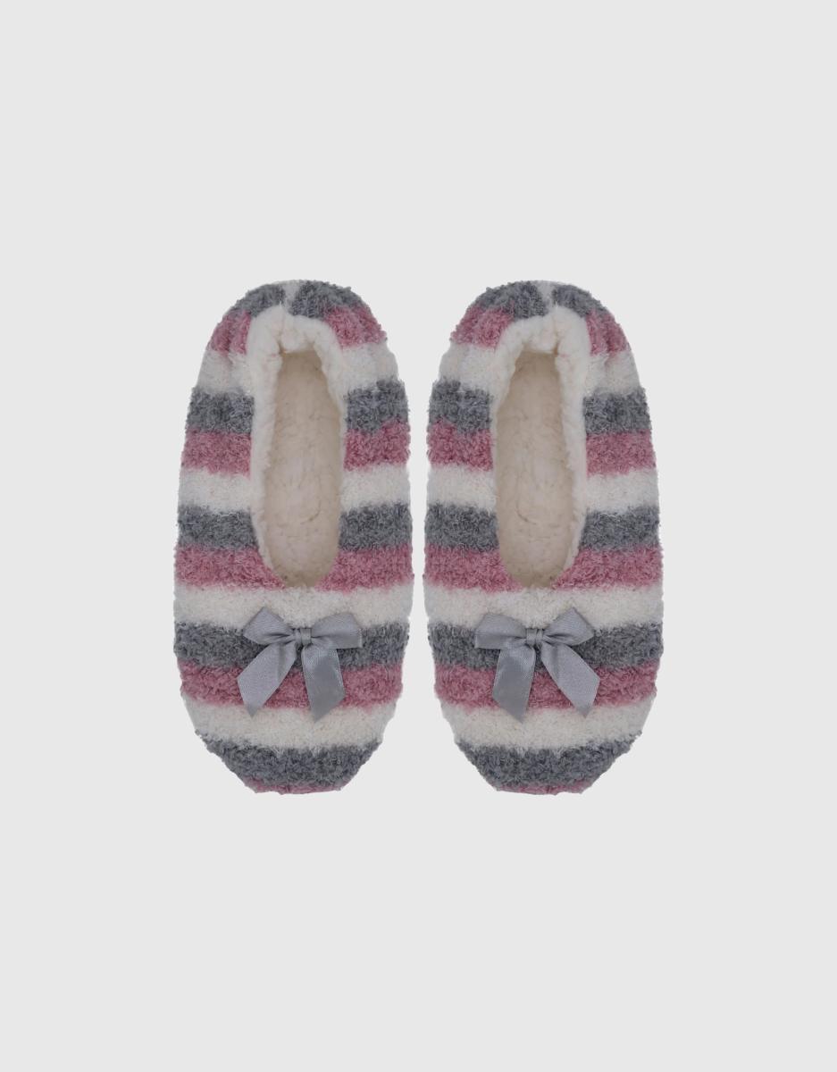 Cozy Fluffy Slippers in Pink / Grey Stripe