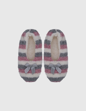 Cozy Fluffy Slippers in Pink / Grey Stripe