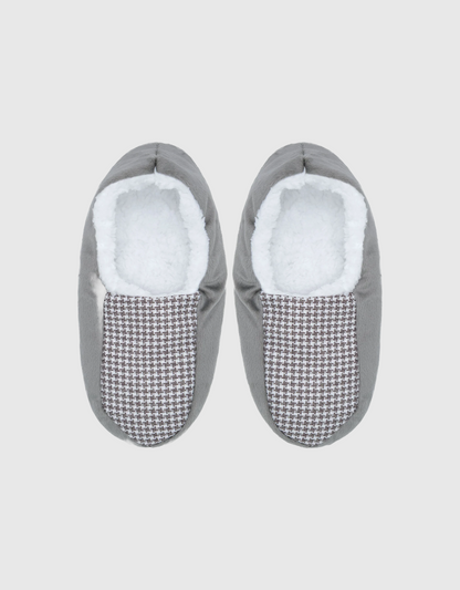 Cosy Men's Fluffy Slippers in Grey Houndstooth