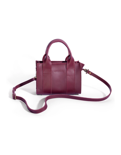 Berkley Leather Mini Crossbody Shopper in Merlot