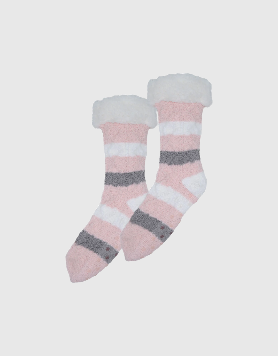 Long Cosy Fluffy Socks in Pink Stripe