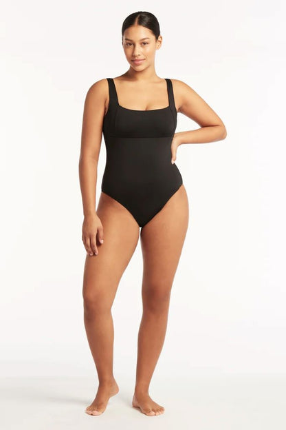 Eco Essentials Square Neck One Piece in Black