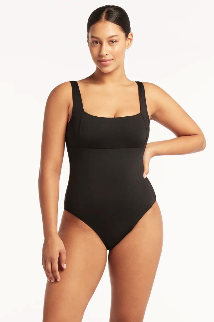 Eco Essentials Square Neck One Piece in Black