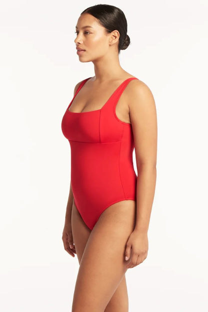 Eco Essentials Square Neck One Piece in Red