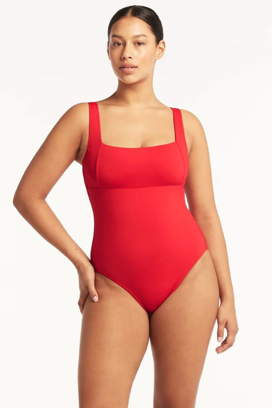 Eco Essentials Square Neck One Piece in Red