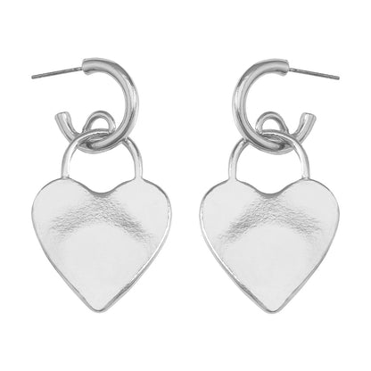 Hoop Heart Earrings in Silver