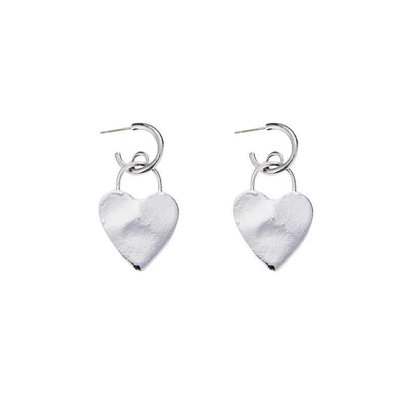 Hoop Heart Earrings in Silver