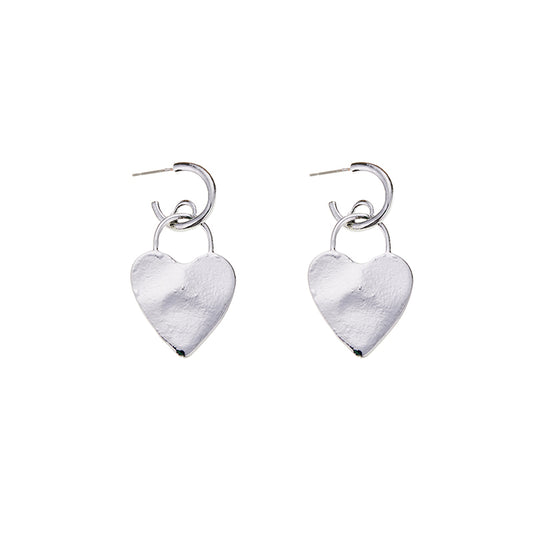 Hoop Heart Earrings in Silver