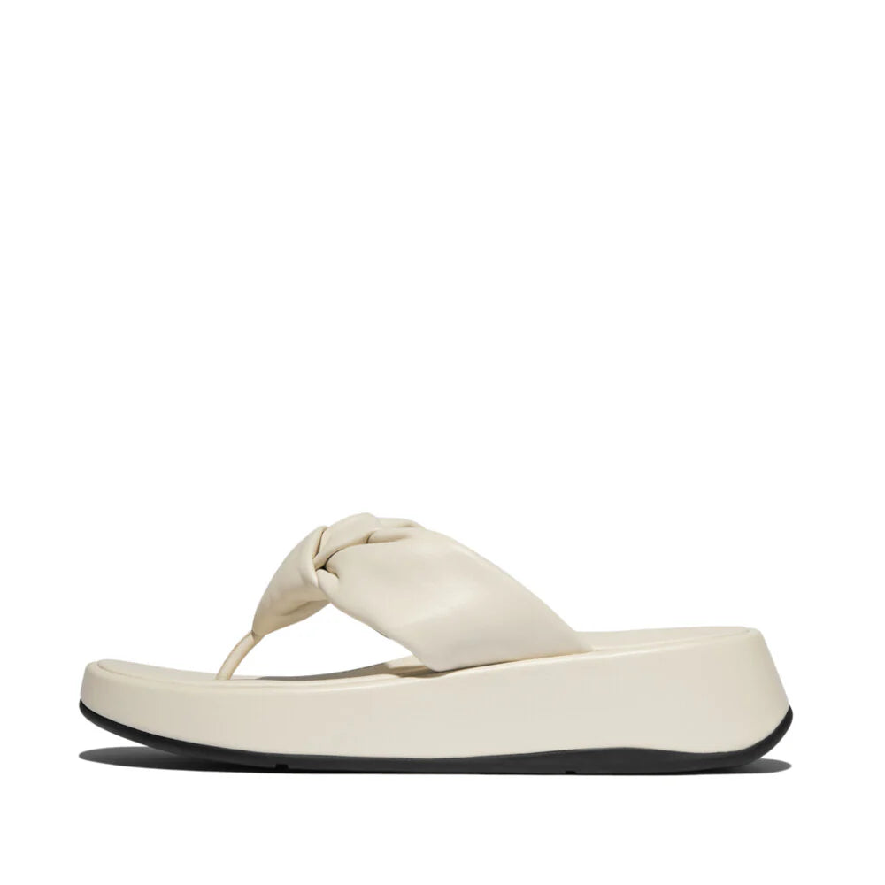 F-Mode Knot Soft-Leather Flatform Toe-Post Sandals in Paris Beige