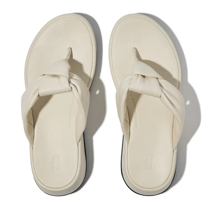 F-Mode Knot Soft-Leather Flatform Toe-Post Sandals in Paris Beige