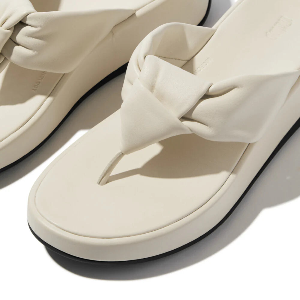 F-Mode Knot Soft-Leather Flatform Toe-Post Sandals in Paris Beige