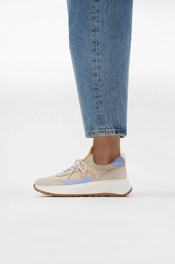 F-Mode Knit/Suede Sneaker in Paris Beige/Sky Blue