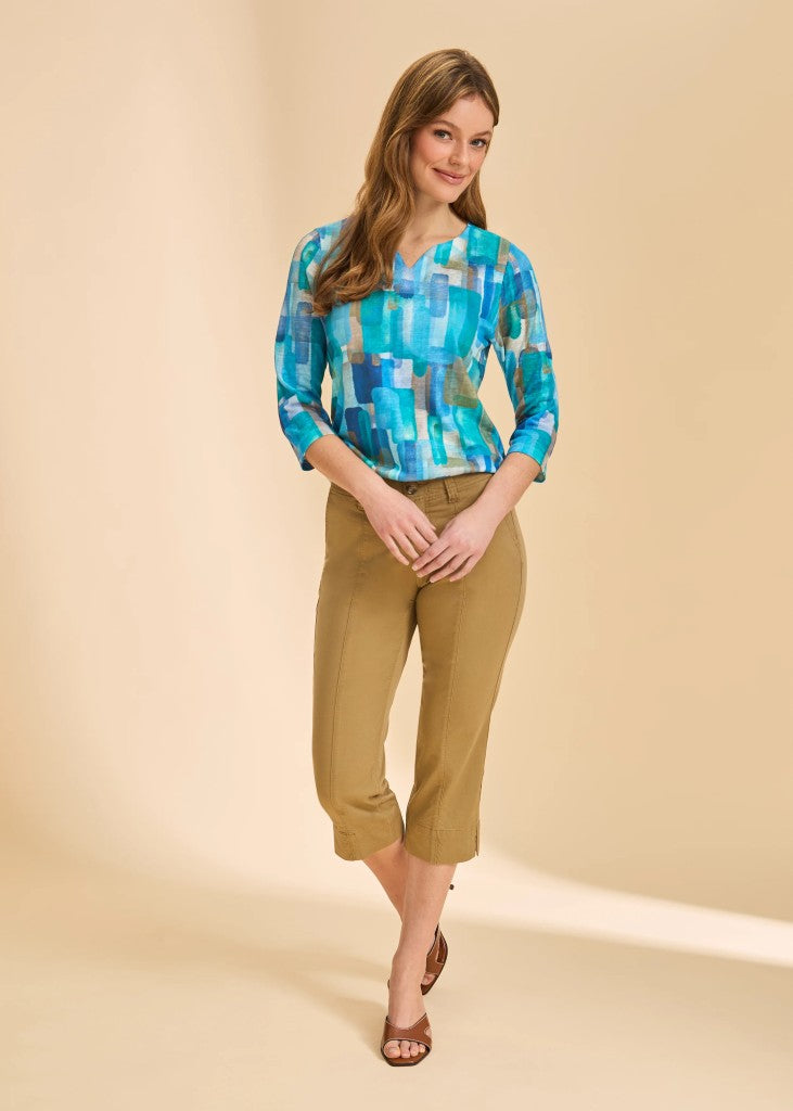 Christina Lightweight Twill Pintuck Capri in Henna