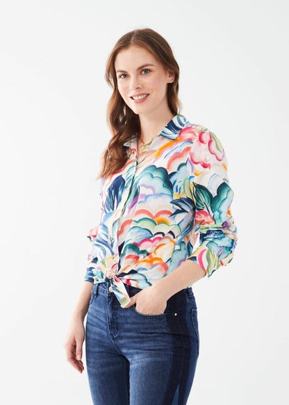 Tropical Print Stretch Cotton Poplin Shirt