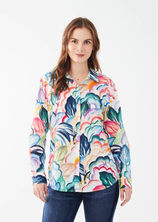 Tropical Print Stretch Cotton Poplin Shirt