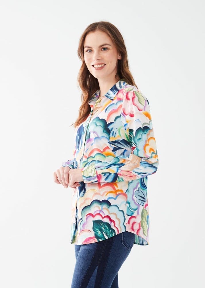 Tropical Print Stretch Cotton Poplin Shirt