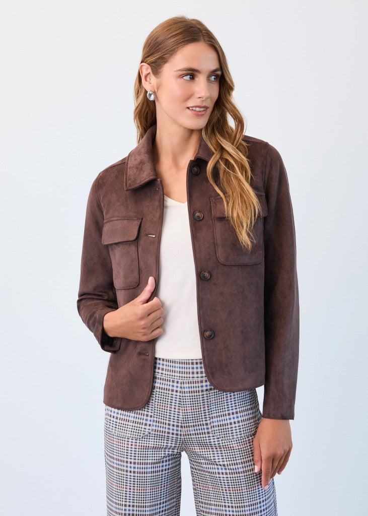 Faux Suede Jacket in Brown