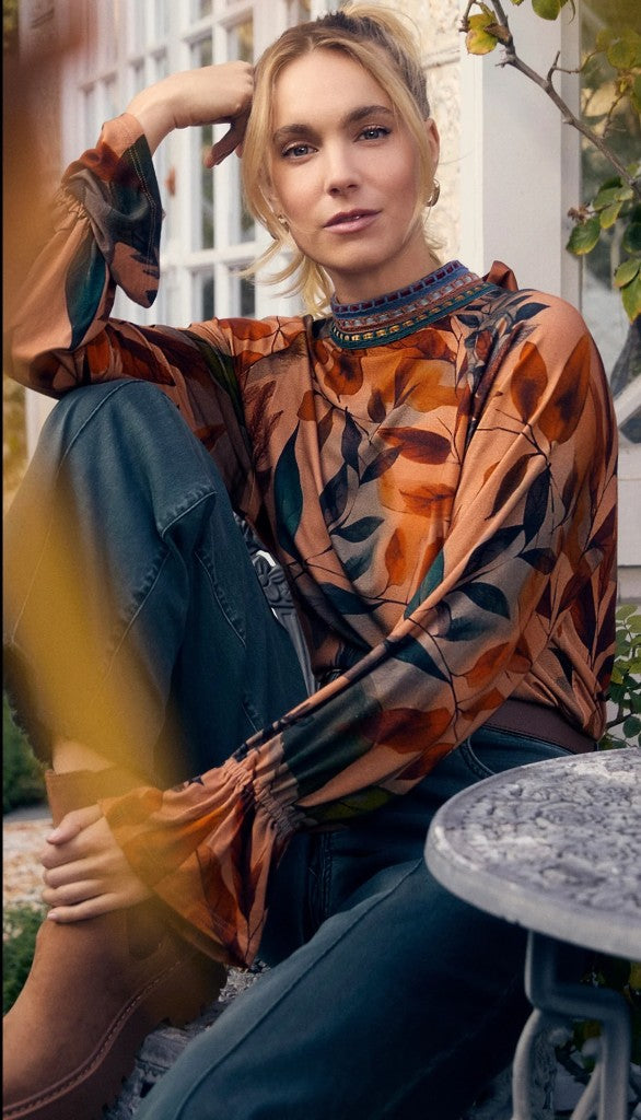 Mock Neck Trimmed Top in Miriam