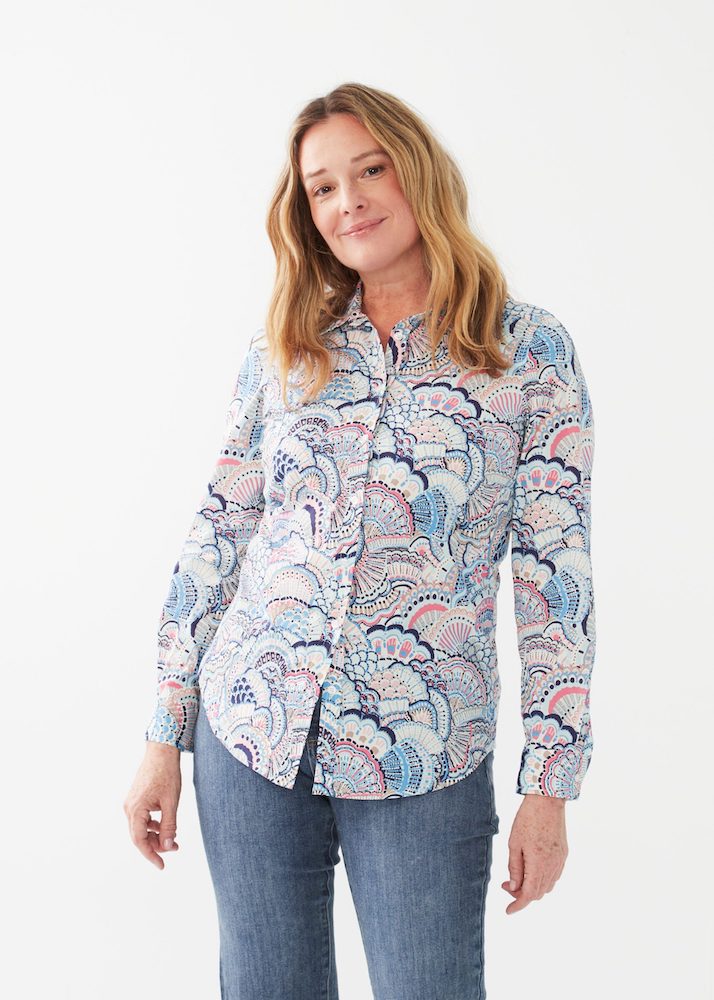 Seashell Print Stretch Cotton Poplin Shirt