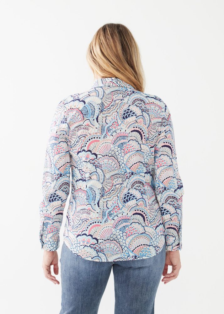 Seashell Print Stretch Cotton Poplin Shirt