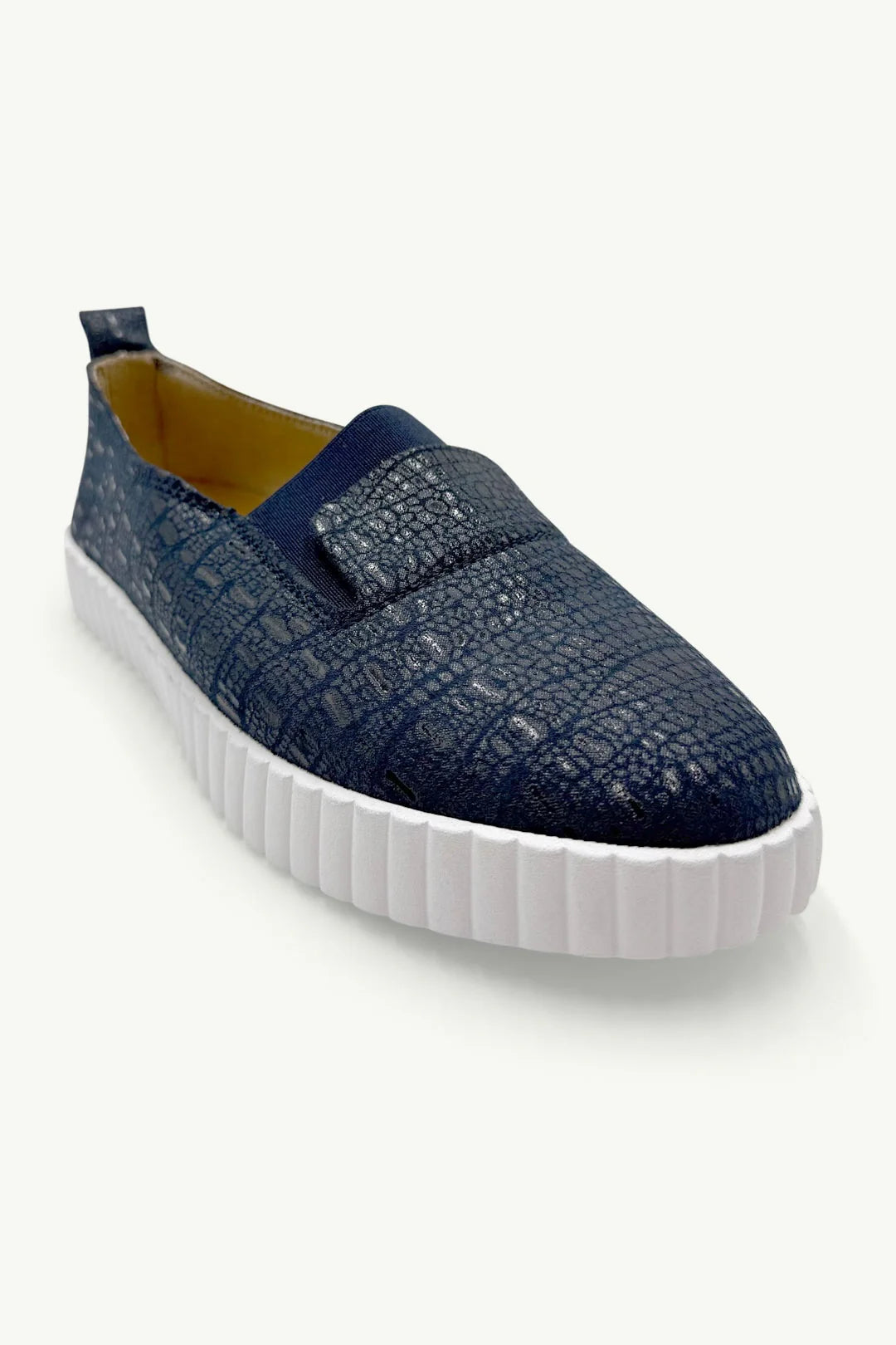 Fran Leather Slip on Shoe in Navy / Snake