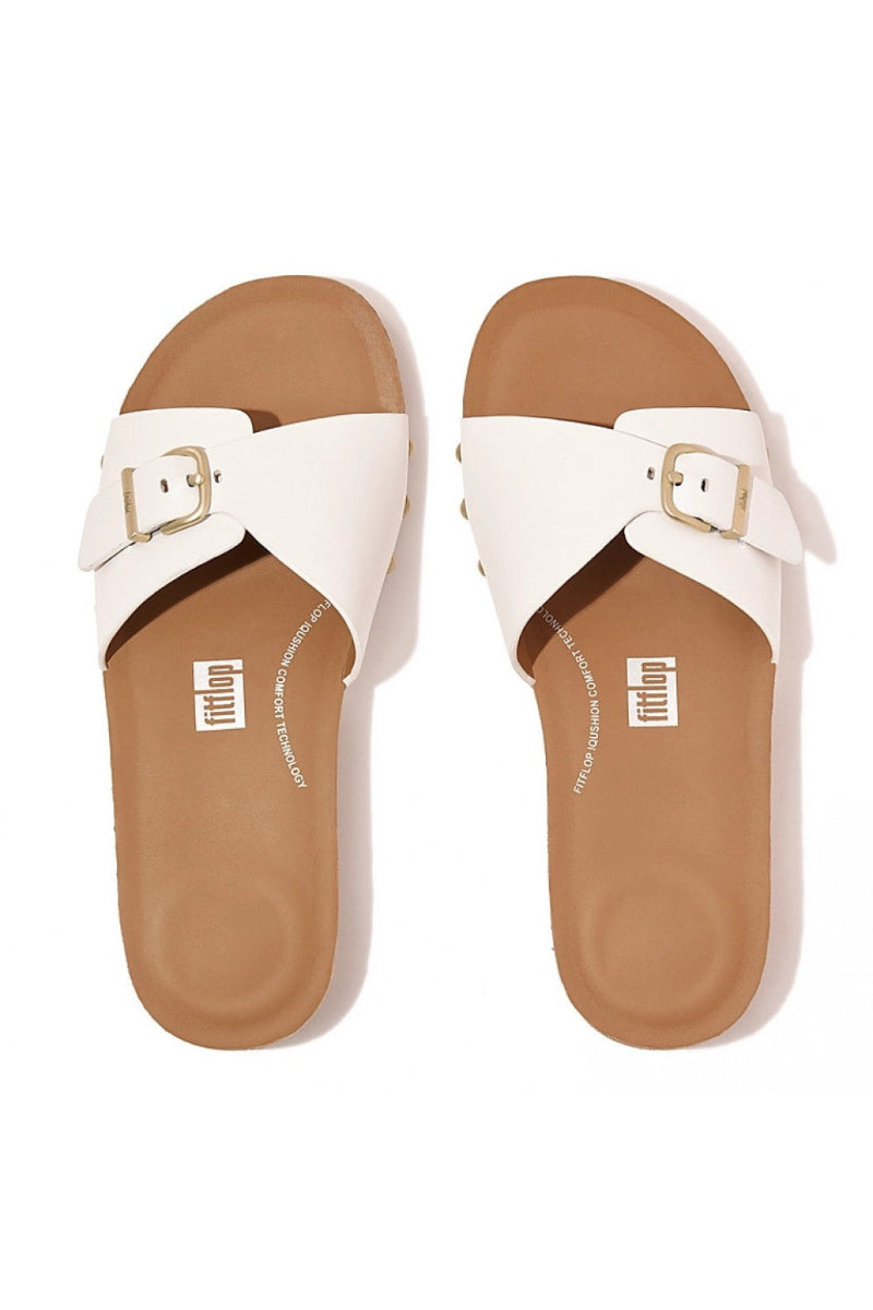 IQushion Adjustable Buckle Cork Leather Slide in White
