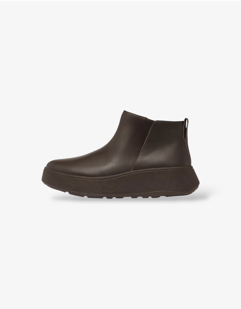 F-Mode Leather Flatform Zip Ankle Boot in Chocolate Brown