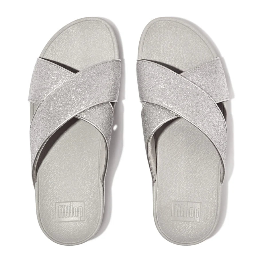 Lulu Glitterdust Cross Slides in Silver
