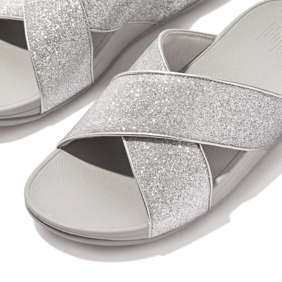 Lulu Glitterdust Cross Slides in Silver