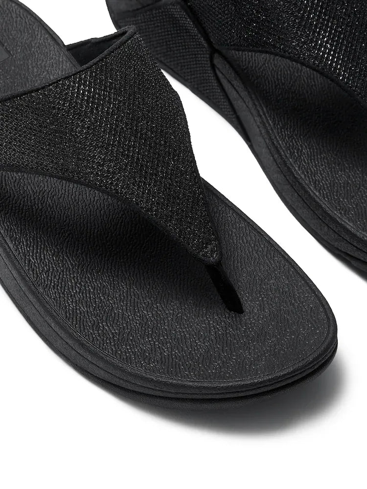 Lulu Shimmerglitz Textured Glitzy Sandals in Black