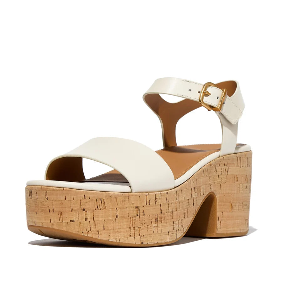 Platform Leather / Cork Ankle Strap in Paris Beige