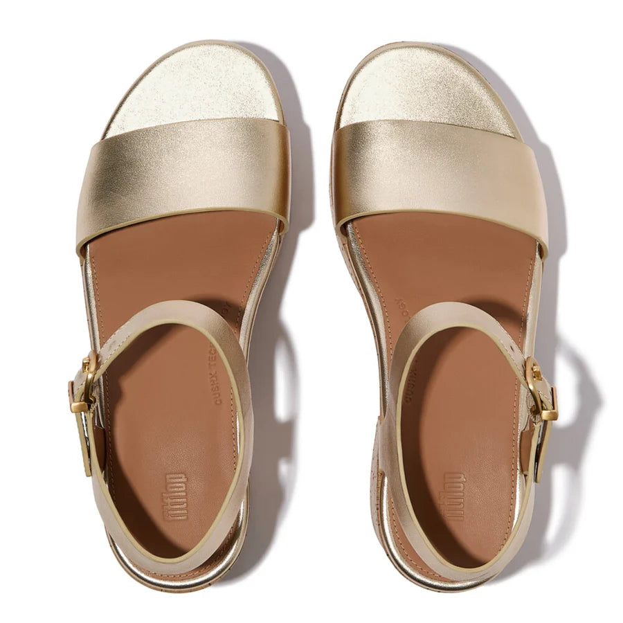 Platform Leather / Cork Ankle Strap in Platino