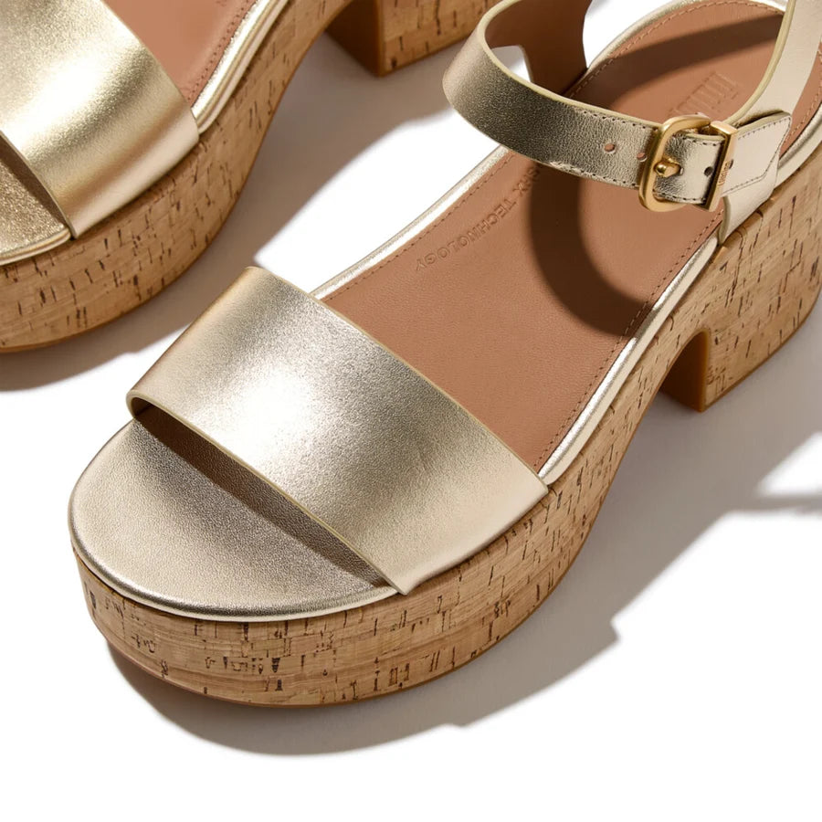 Platform Leather / Cork Ankle Strap in Platino