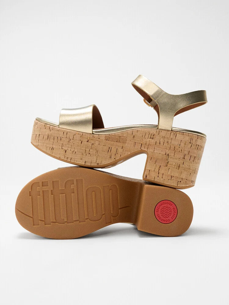 Platform Leather / Cork Ankle Strap in Platino