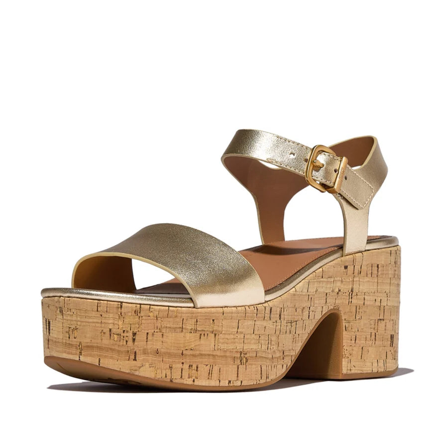 Platform Leather / Cork Ankle Strap in Platino