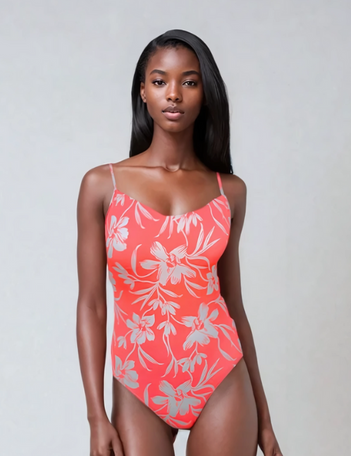 V-Neck One Piece in Coral Lily