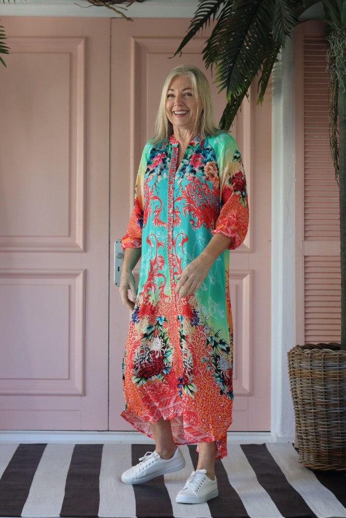 Arlene Dress in Red / Sea Green