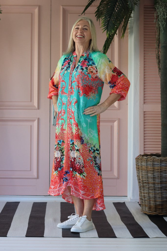 Arlene Dress in Red / Sea Green