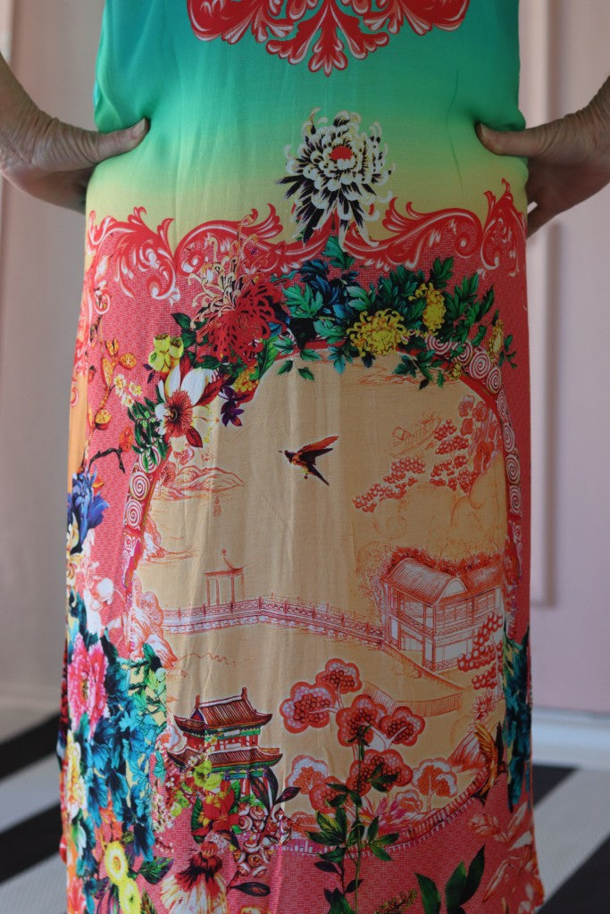 Arlene Dress in Red / Sea Green