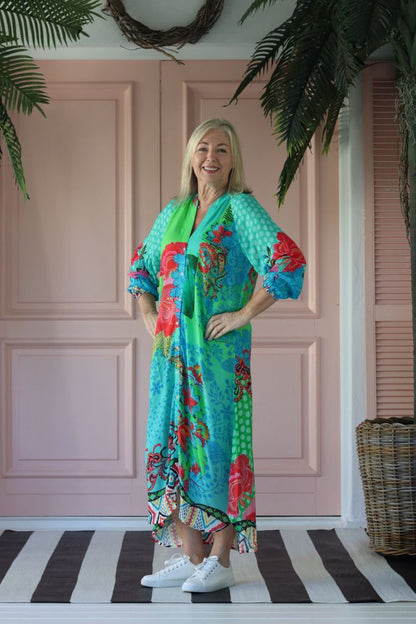 Arlene Raglan Dress in Lime