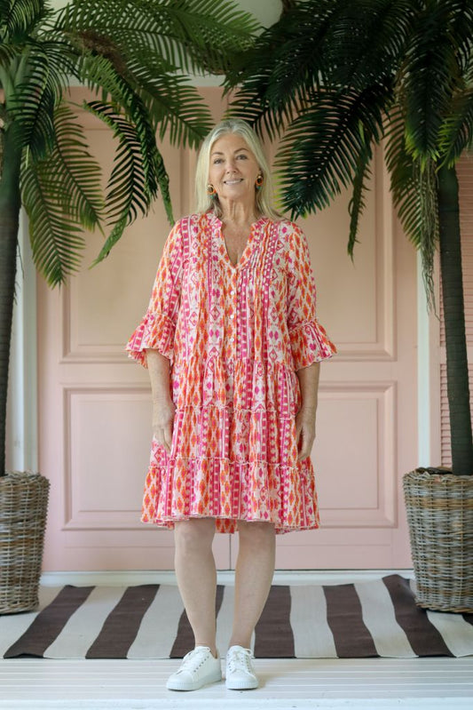 Athens Boho Dress in Pink & Orange