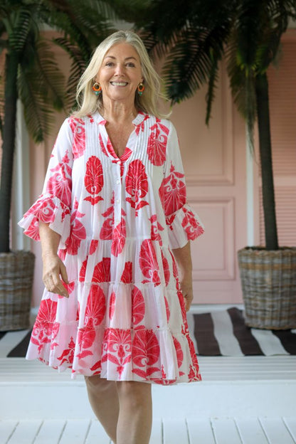 Athens Boho Dress in Pink & White