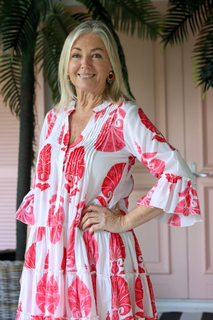 Athens Boho Dress in Pink & White