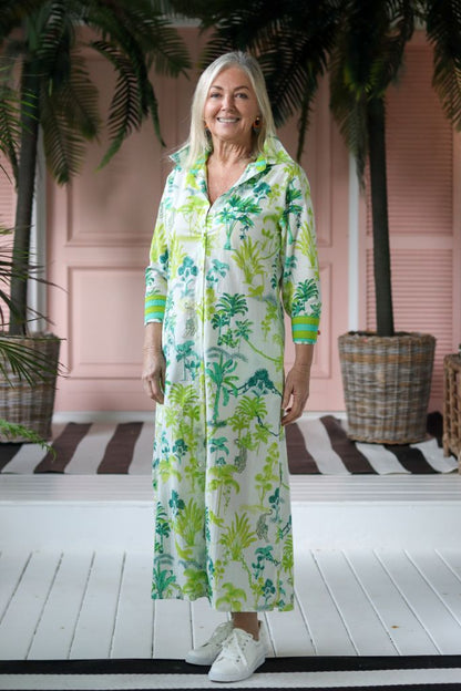 Danica Shirt Dress in Green & White