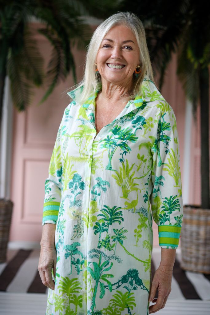 Danica Shirt Dress in Green & White