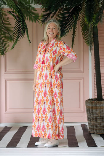 Jaipur Tassel Tunic in White / Orange / Pink